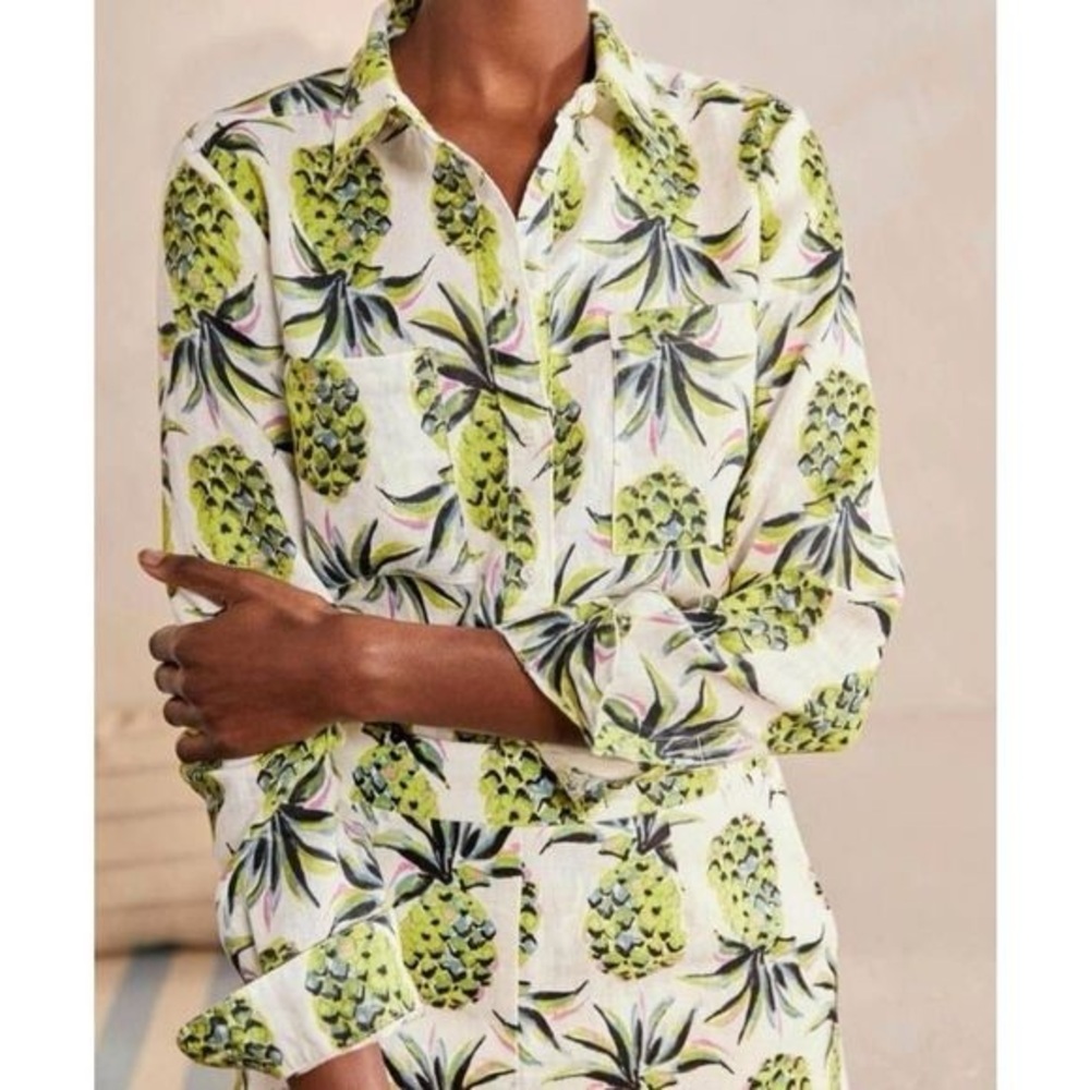 Boden White Pineapple Print Button-Down Shirt